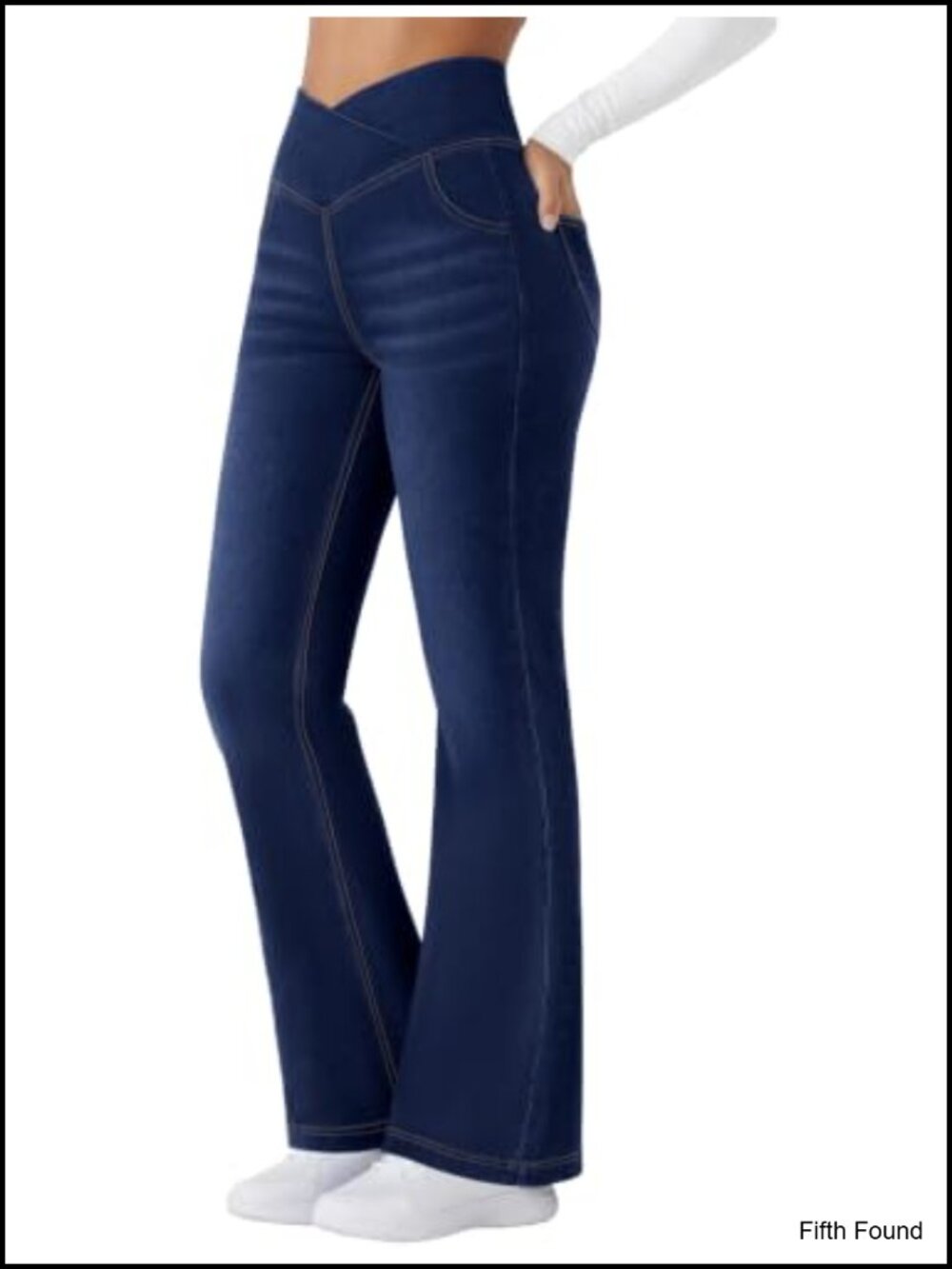 FireSwan High Waisted Crossover Flare Jeans Pull On Denim